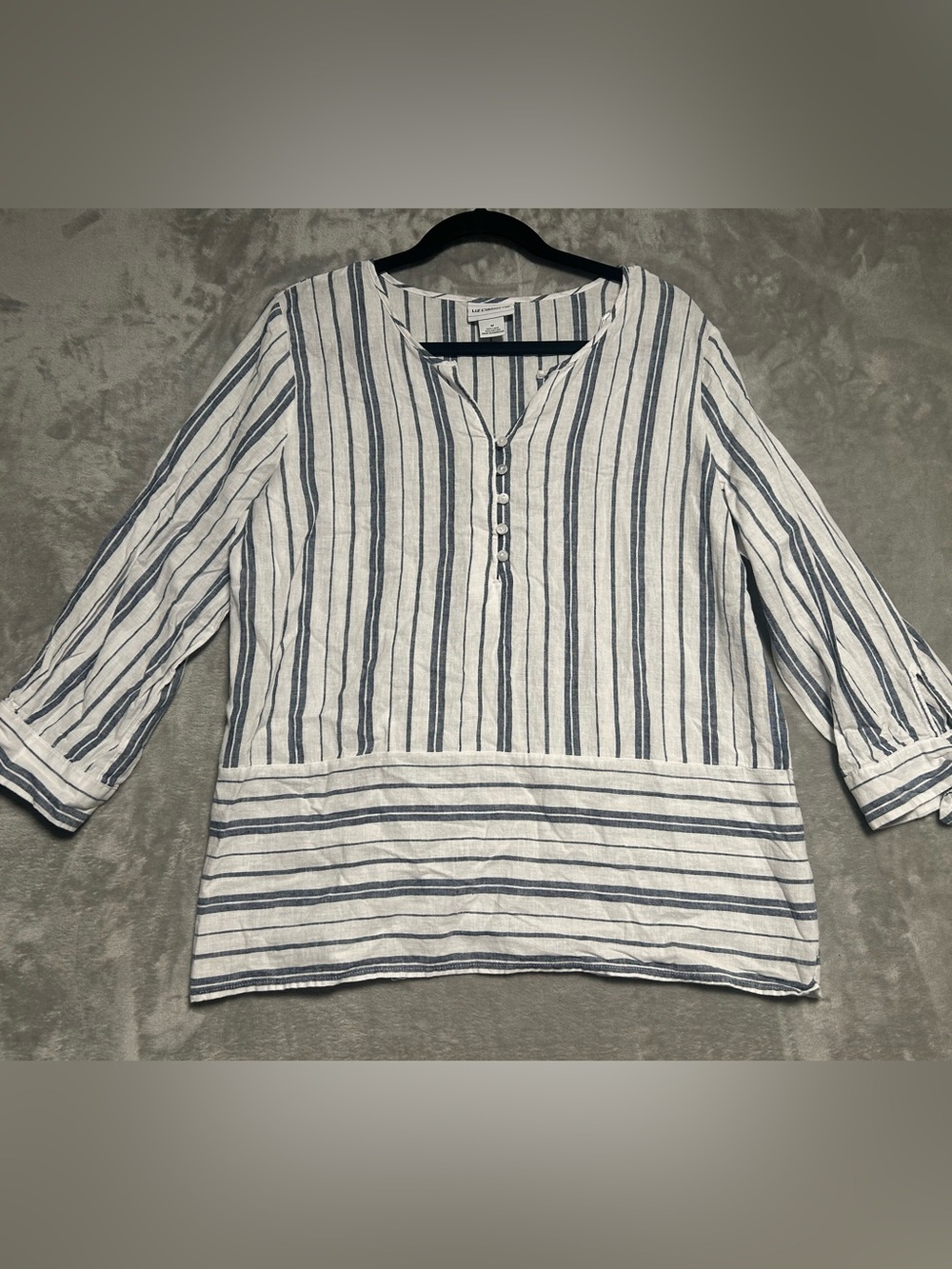 Liz Claiborne Linen Blend Blouse Top Women’s Medium Nautical stripe